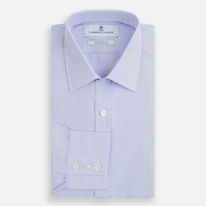 Blue and White Fine Bengal Stripe Sea Island Quality Cotton Shirt with T&amp;A Collar and 3-Button Cuffs Image 3