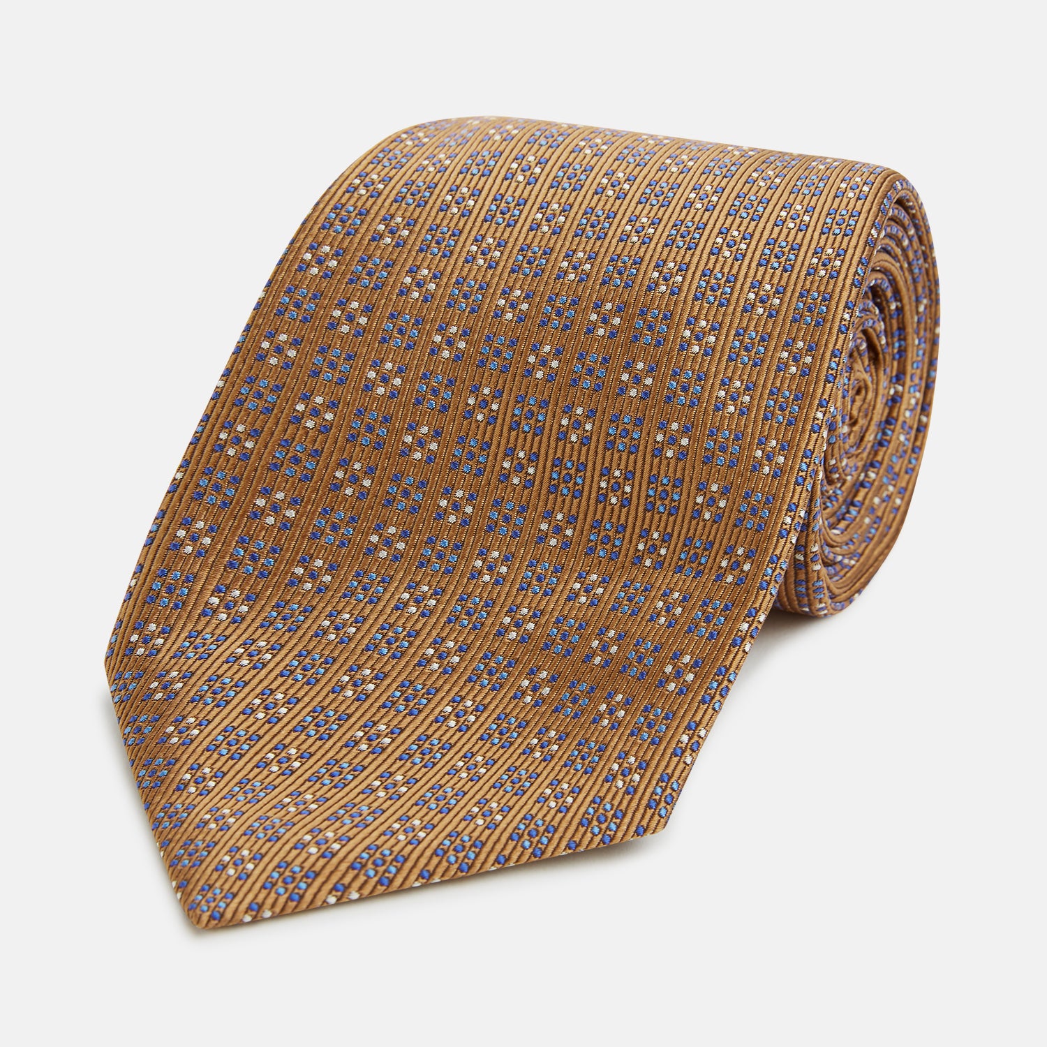View 1 of product Tan and Blue Multi Dot Silk Tie