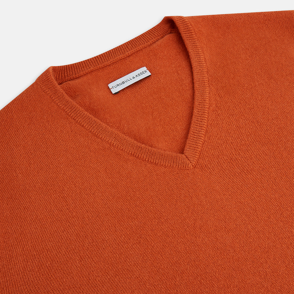 Rust Cashmere V-neck Jumper