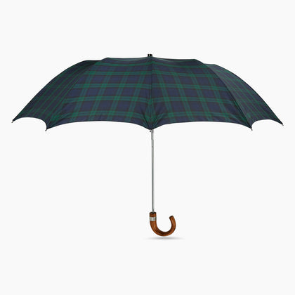 Black Watch Tartan Telescopic Umbrella with Whangee Crook Handle Image 3