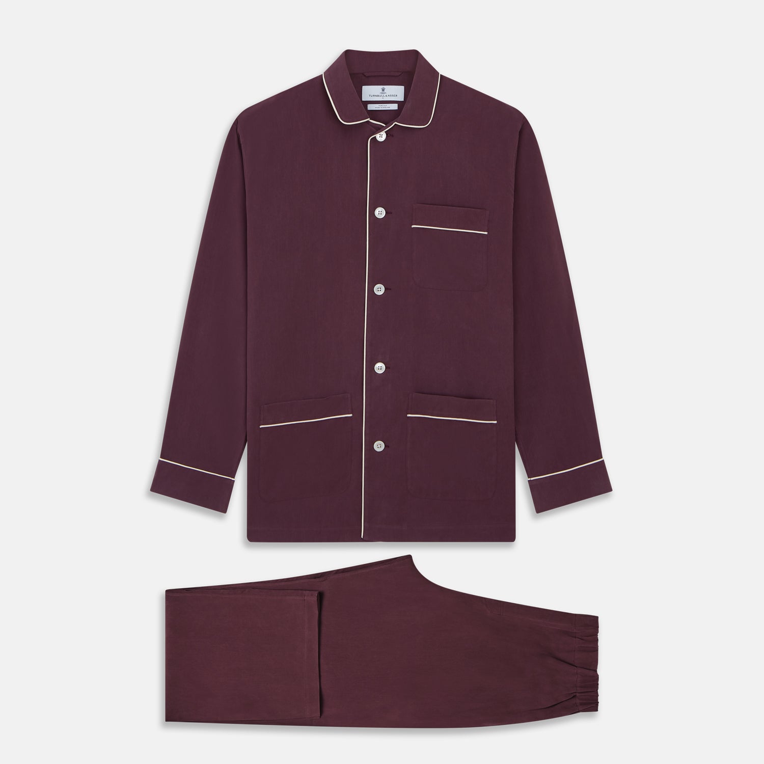 View 1 of product Plain Plum Silk Modern Pyjama Set
