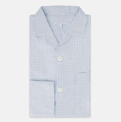Blue Graph Check Pyjama Shirt Image 4