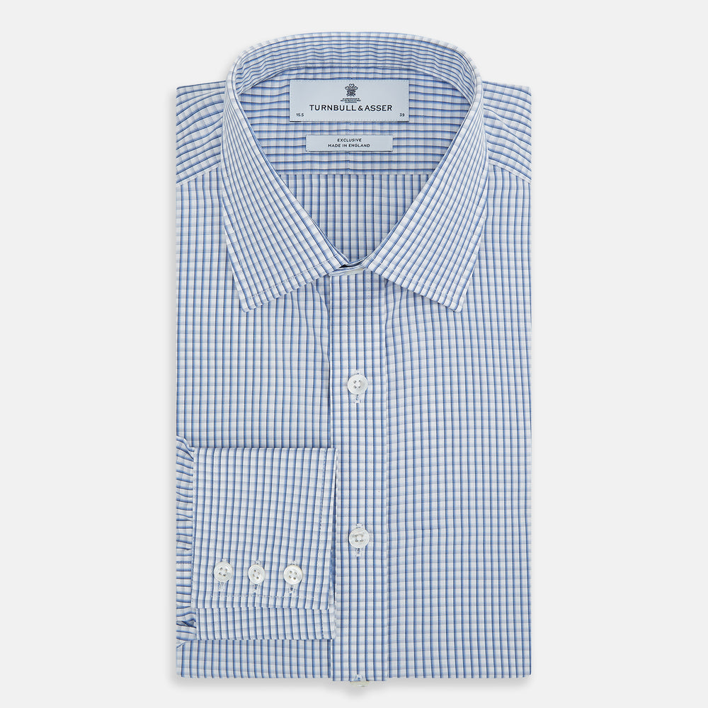 Sky Blue Micro Shadow Check Mayfair Shirt