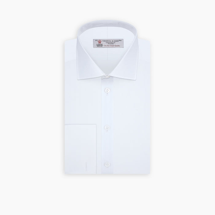 White Self-On-Self Herringbone Sea Island Quality Cotton Shirt with Regent Collar and Double Cuffs Image 2