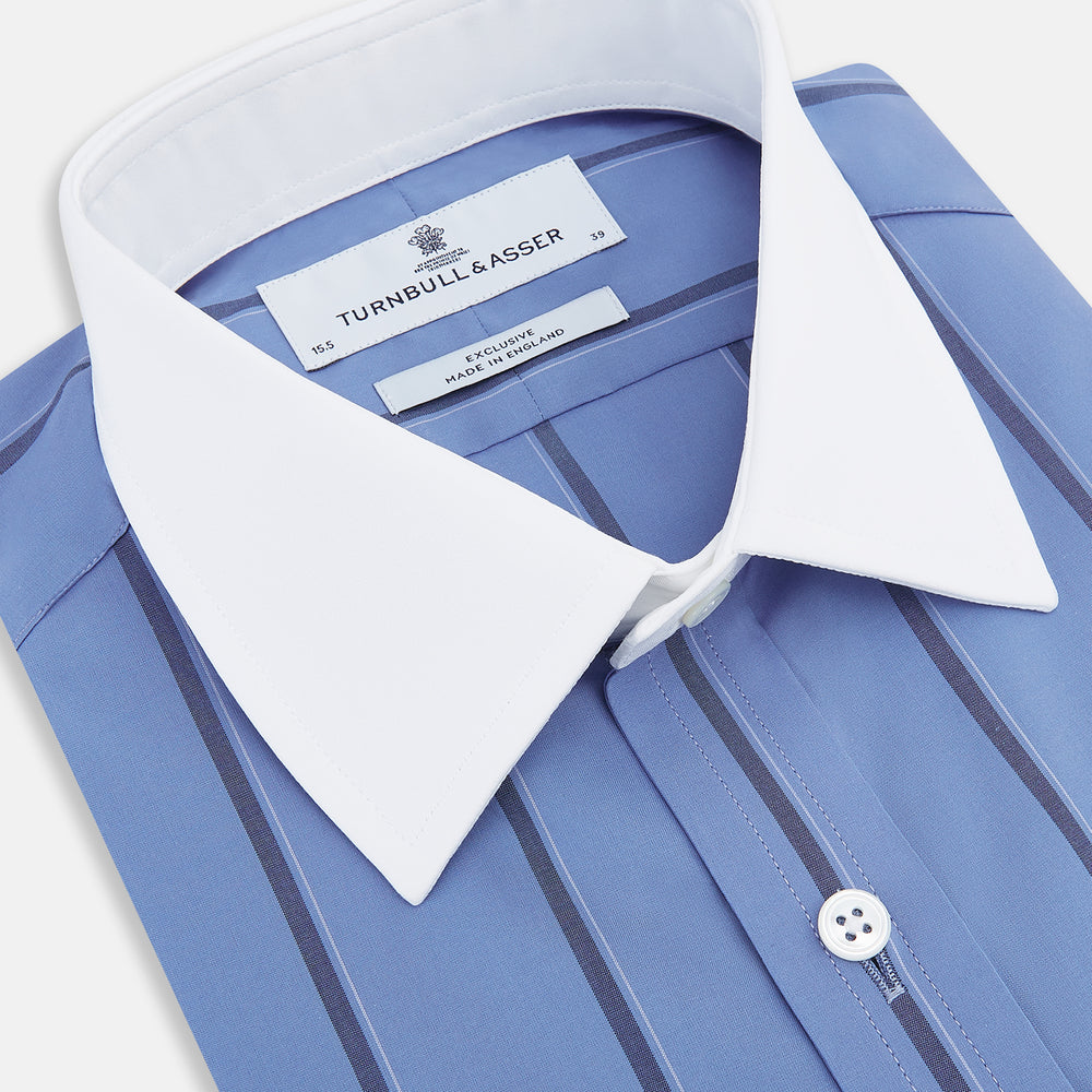 Colony Blue Track Stripe Shirt with Contrast T&A Collar and Cuffs