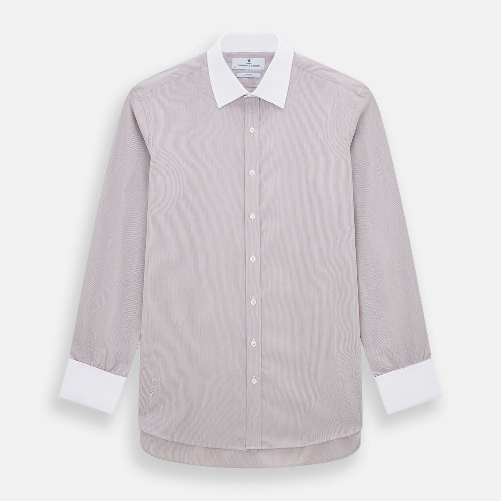 Burgundy Hairline Stripe Shirt with Contrast Collar and Double Cuffs