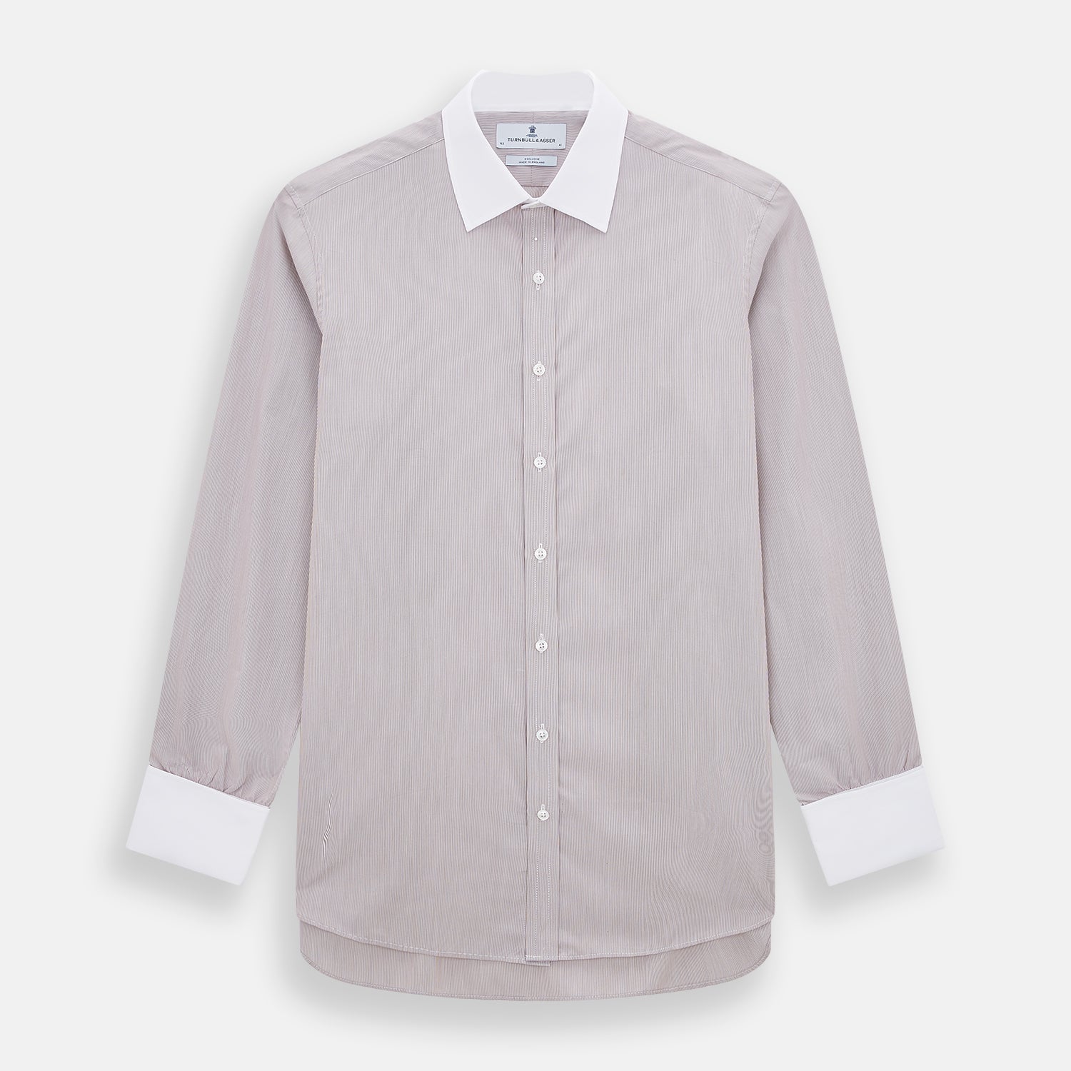 View 1 of product Burgundy Hairline Stripe Shirt with Contrast Collar and Double Cuffs