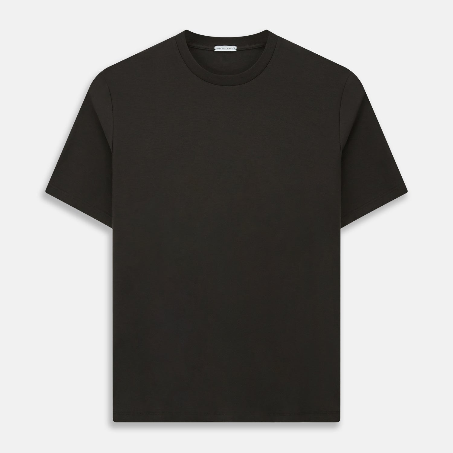 View 1 of product The Turnbull & Asser Dark Chocolate Short-Sleeve T-shirt features a crew neckline and quality fabric, shown against a white background to highlight its timeless appeal.