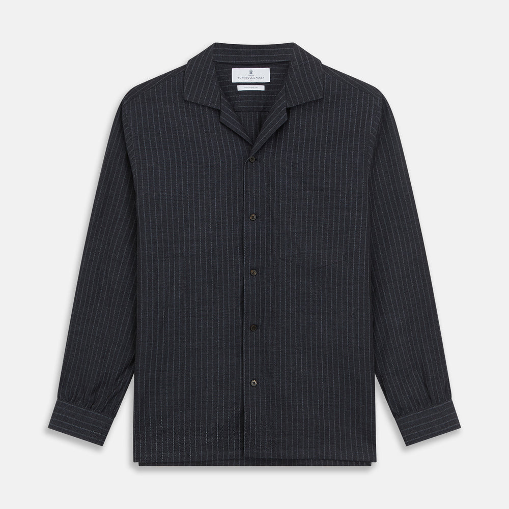 Navy Tailored Pinstriped Shirt Jacket