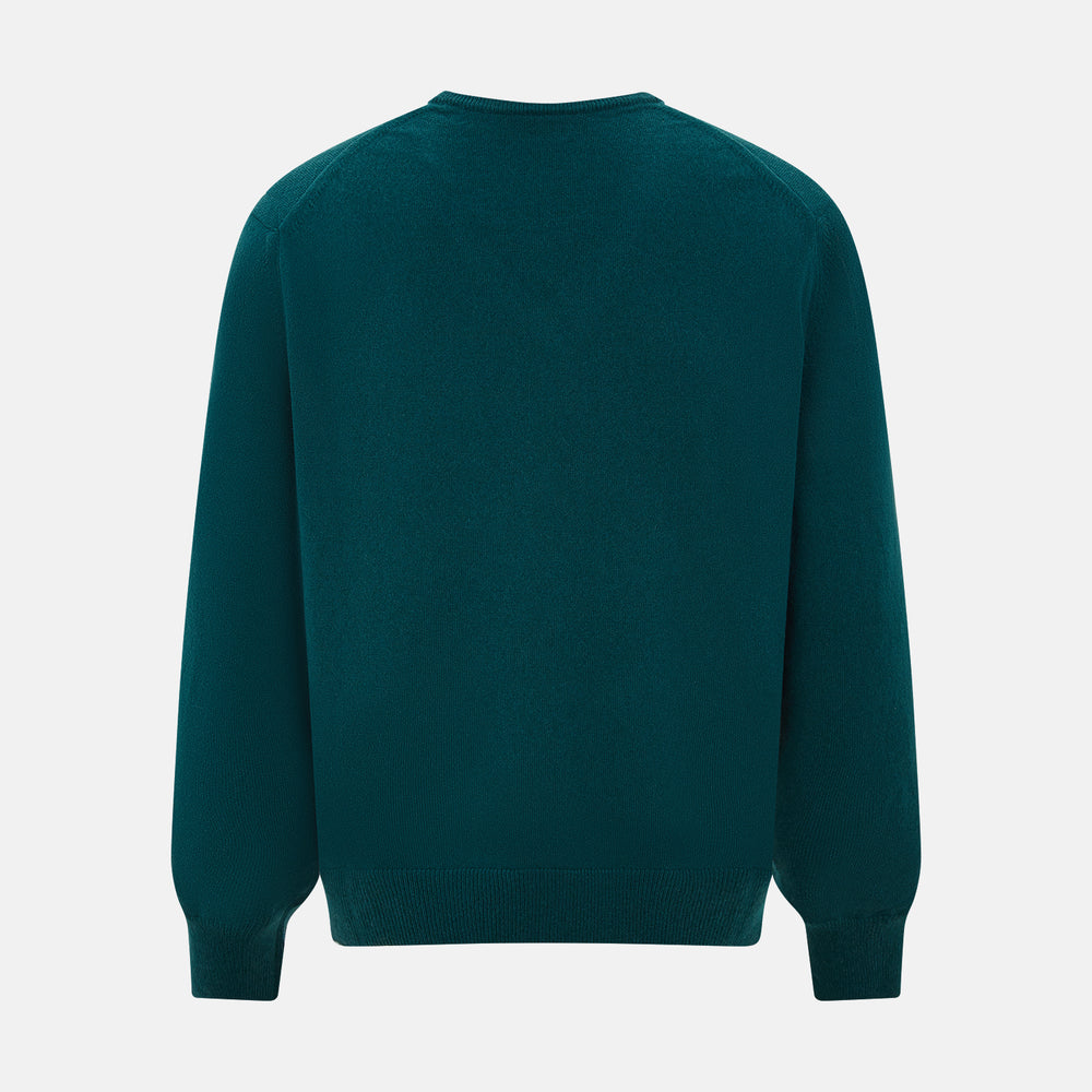 Moss Green Cashmere V-Neck Jumper