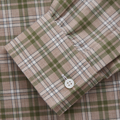 Green and Oatmeal Multi Check Cotton Weekend Fit Hayne Shirt Image 2