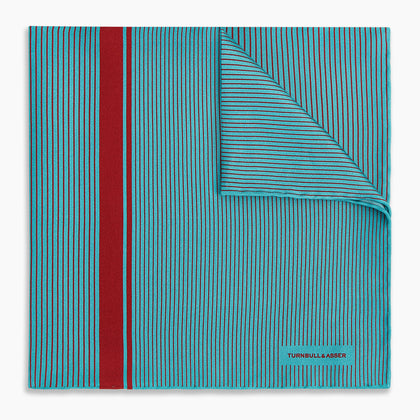 Turquoise and Red Stripe Silk Pocket Square Image 4