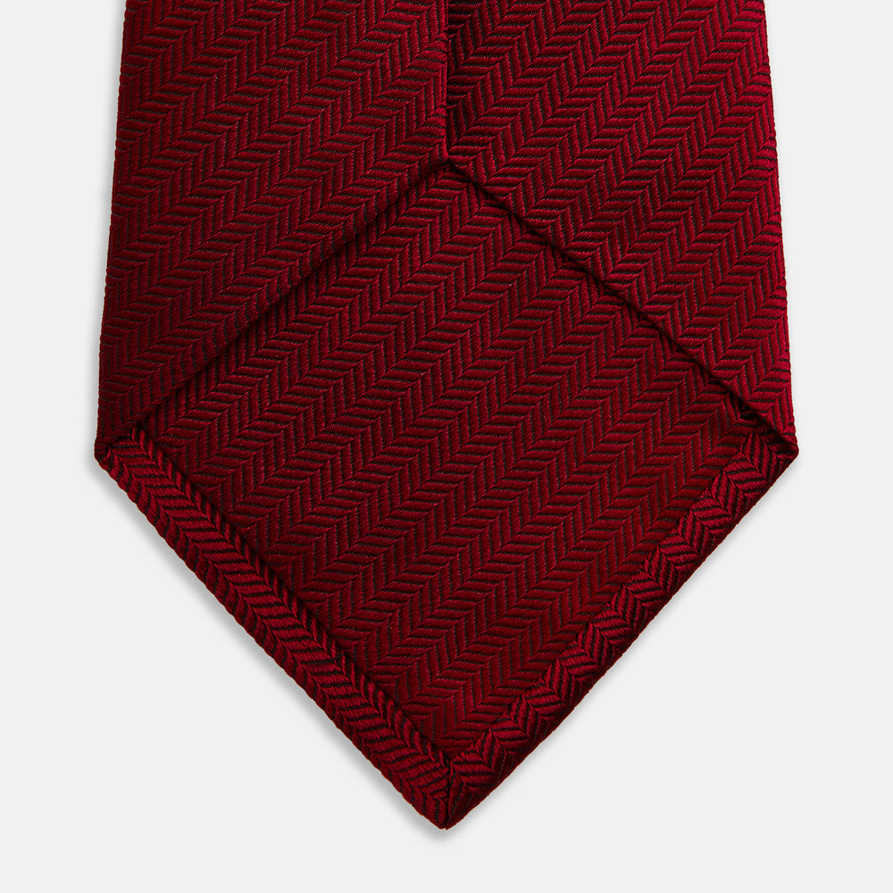PLAIN HERRINGBONE BURGUNDY TIE