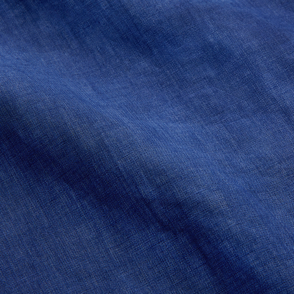 Plain Indigo Linen Weekend Fit Shirt with Stand Collar