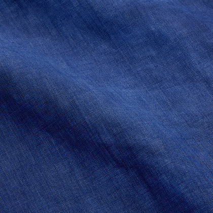 Plain Indigo Linen Weekend Fit Shirt with Stand Collar Image 6