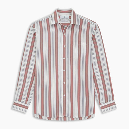 Red, Blue & White Stripe Weekend Fit Shirt with Derby Collar & 1-Button Cuffs Image 6