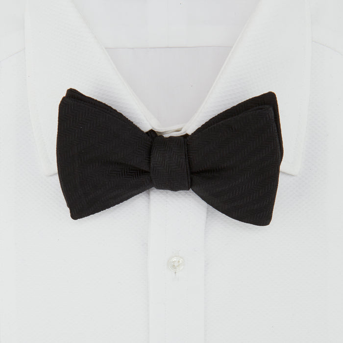 Black Herringbone Silk Bow Tie Image 1
