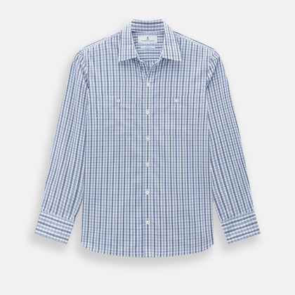 Blue and Navy Multi Check Piccadilly Shirt