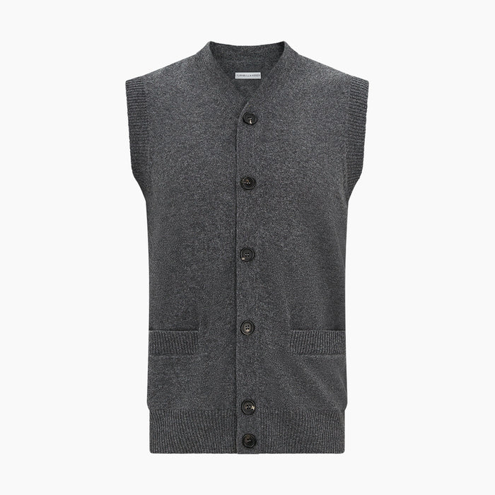 Charcoal Grey Cashmere Sleeveless Cardigan Image 3