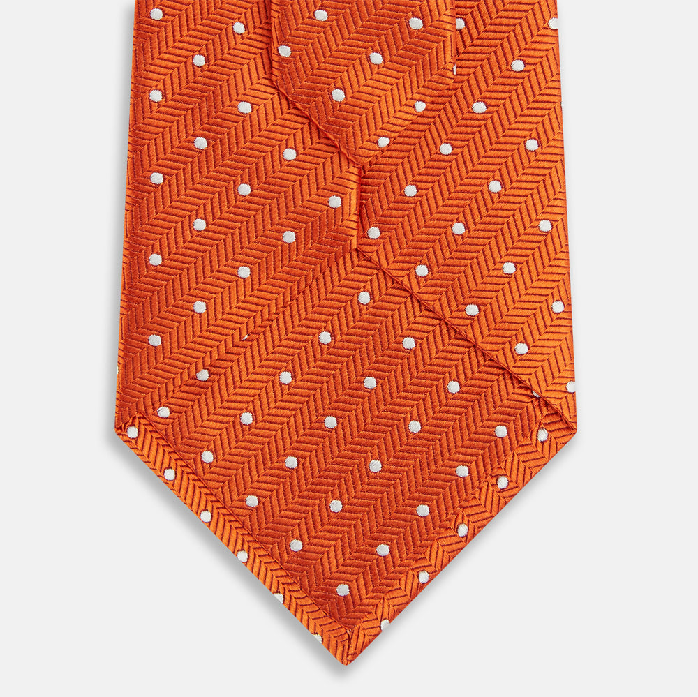 Orange and White Micro Dot Silk Tie