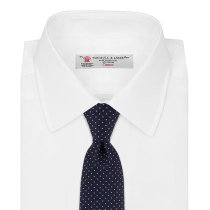 White and Navy Spot Printed Silk Tie