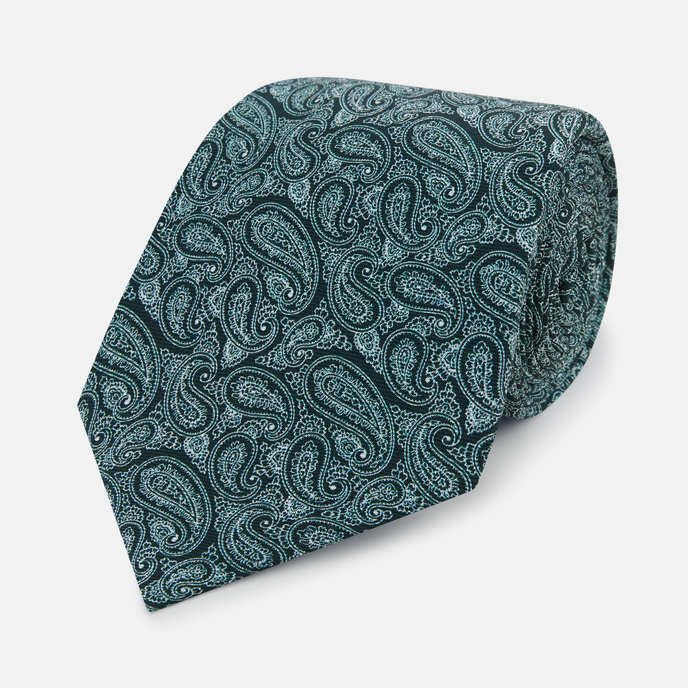 Light Petrol Paisley Printed Silk Tie