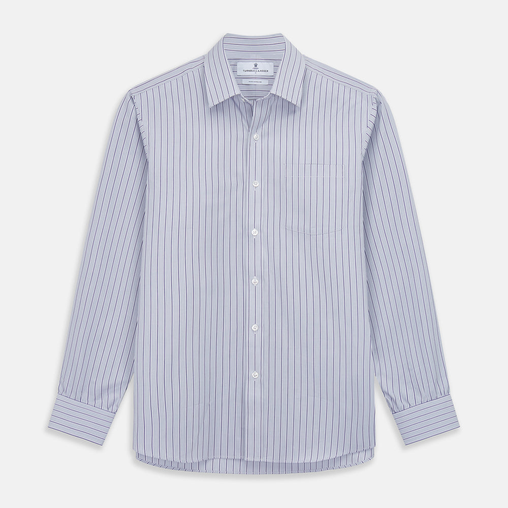 Navy & Blue Stripe Weekend Fit Shirt with Derby Collar and Single Button Cuffs