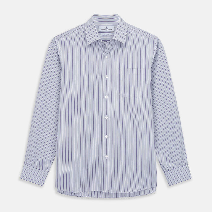 Navy & Blue Stripe Weekend Fit Shirt with Derby Collar and Single Button Cuffs