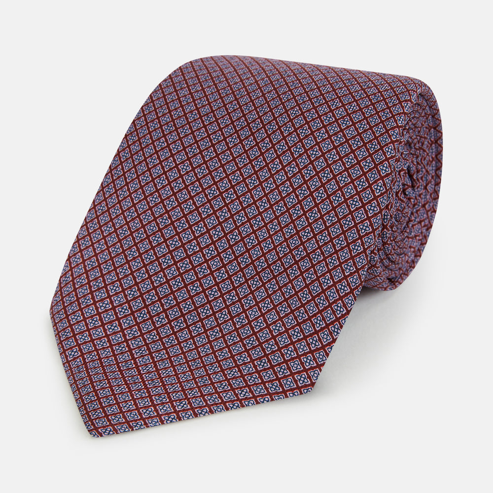 Indies Red Floral Square-Print Silk Tie