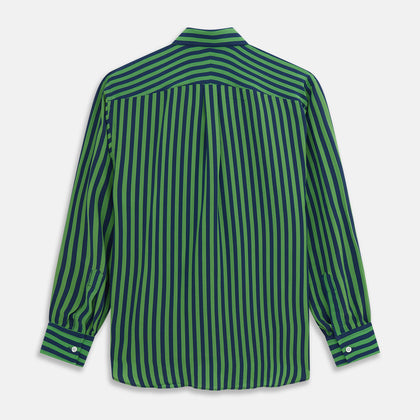 Green and Navy Candy Stripe Silk Weekend Fit Harold Shirt Image 4