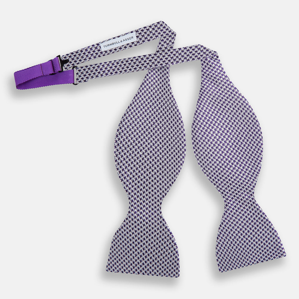 Purple and White Hounstooth Silk Bow Tie