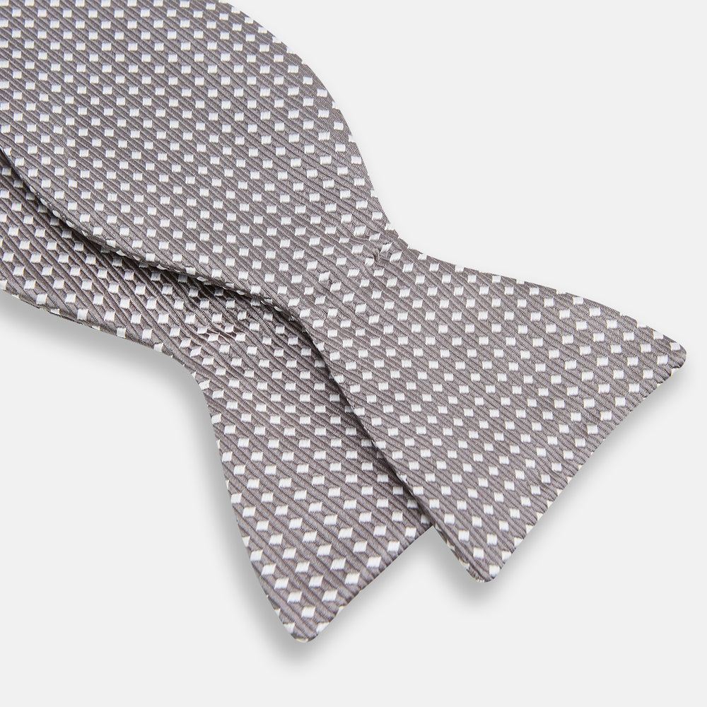 Grey and White Diamond Silk Bow Tie