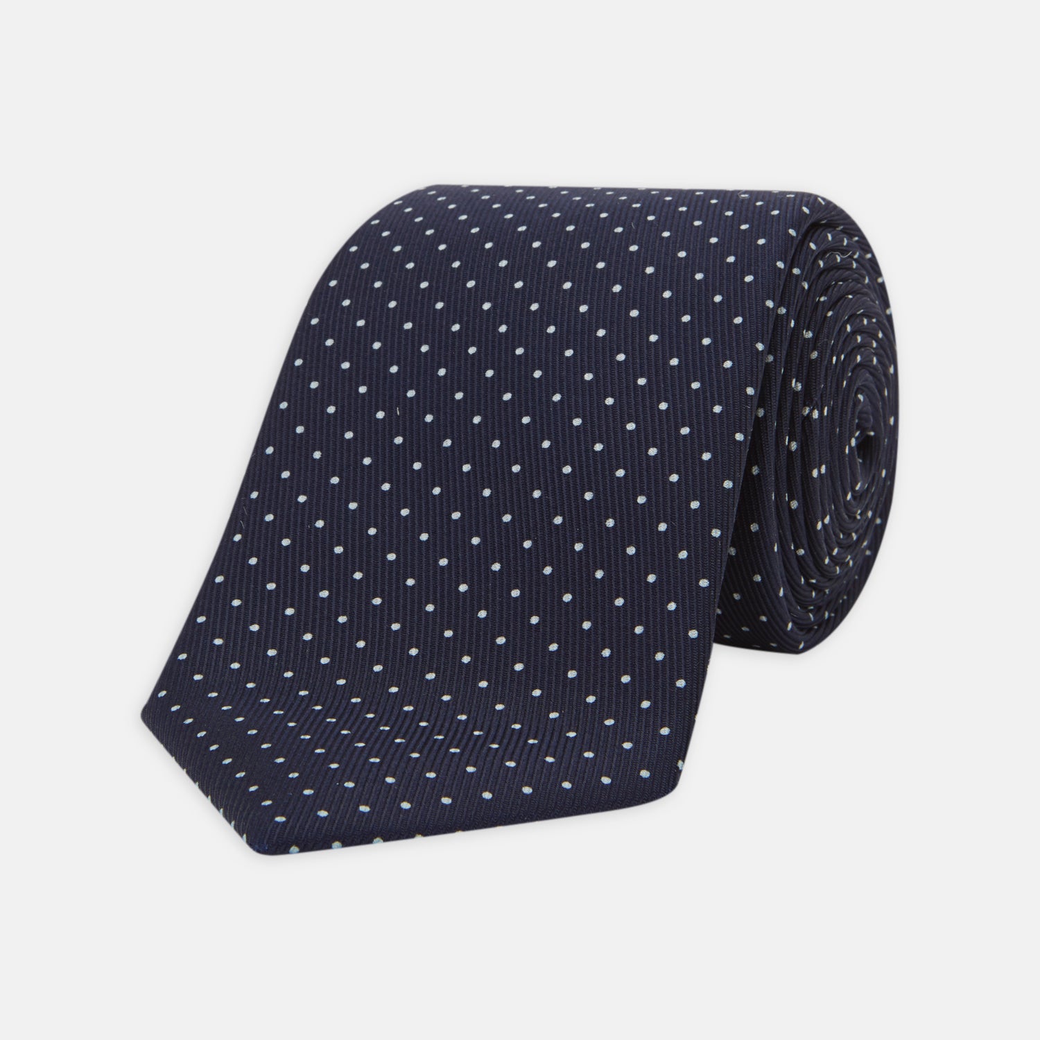 View 1 of product White and Navy Spot Printed Silk Tie