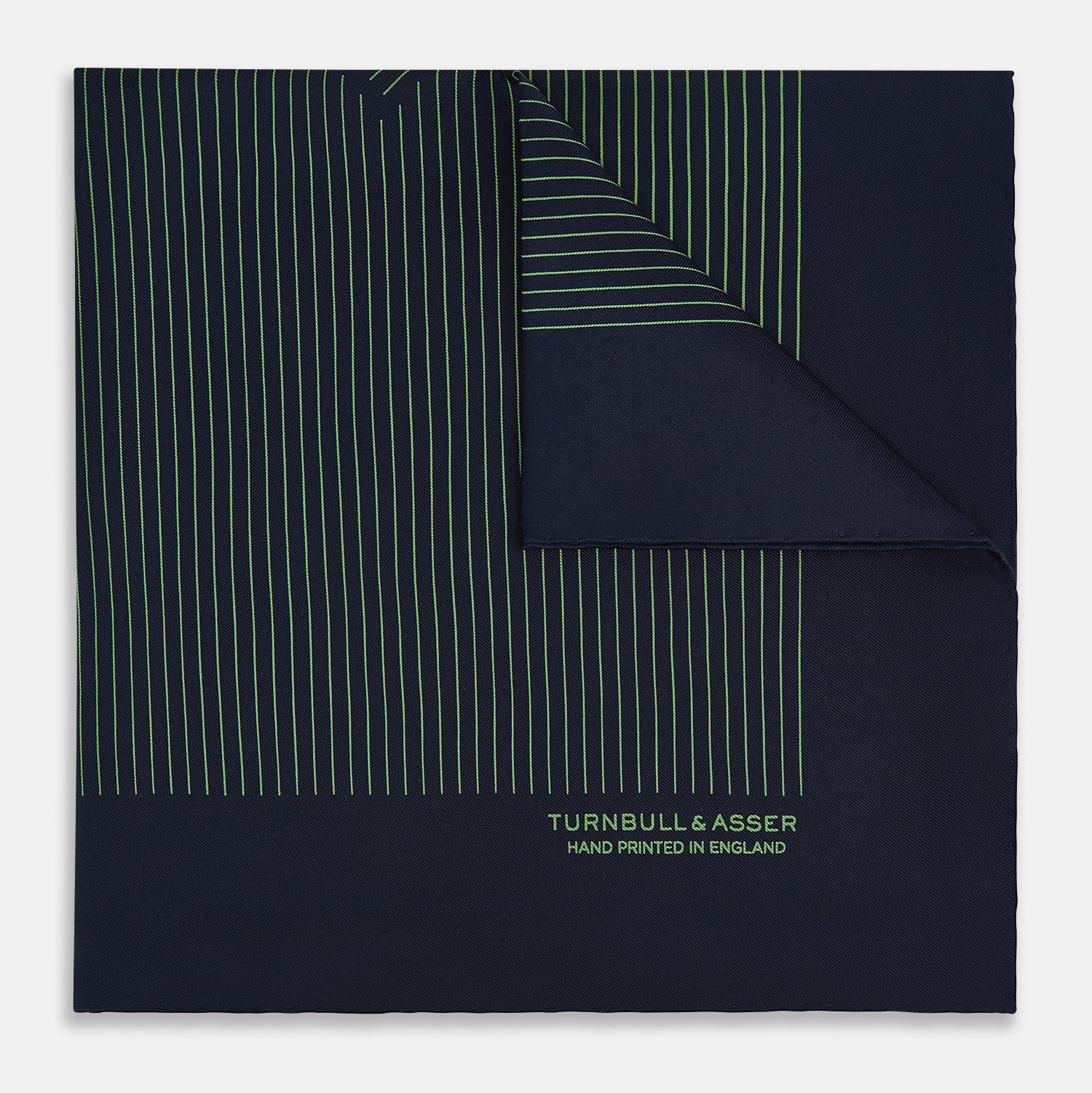 View 1 of product Navy and Fern Green Stripe Silk Pocket Square