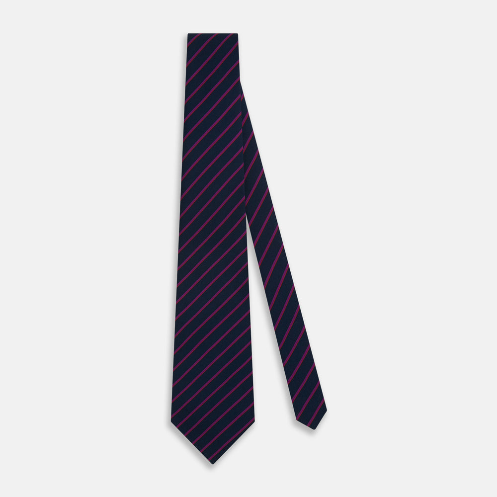 Navy and Purple Striped Blazer Silk Tie