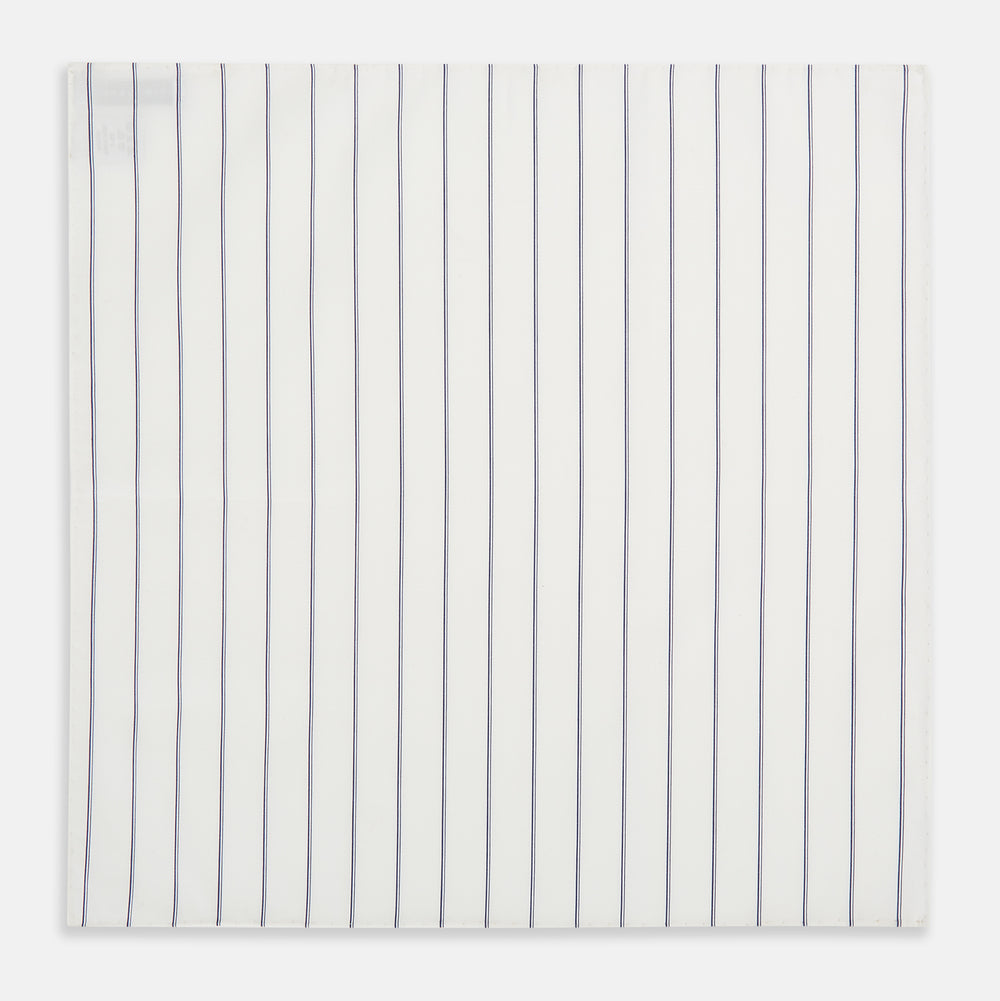 Dark Navy Double-Pinstripe Hand-Rolled Handkerchief