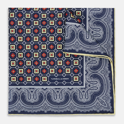Dark Navy Floral Tile and Paisley Silk Pocket Square Image 9