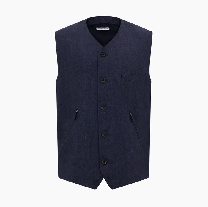 Navy Linen Twill Waistcoat Image 5