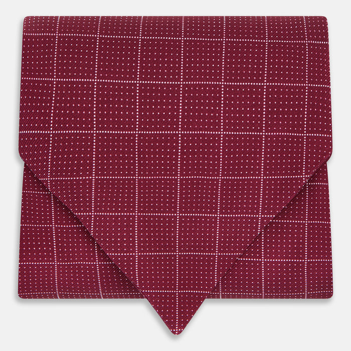 Burgundy Dotted Check Pattern Printed Silk Cravat