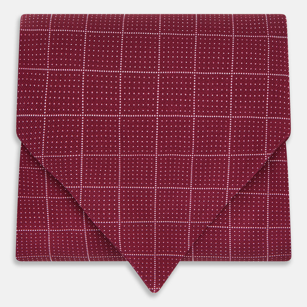 Burgundy Dotted Check Pattern Printed Silk Cravat