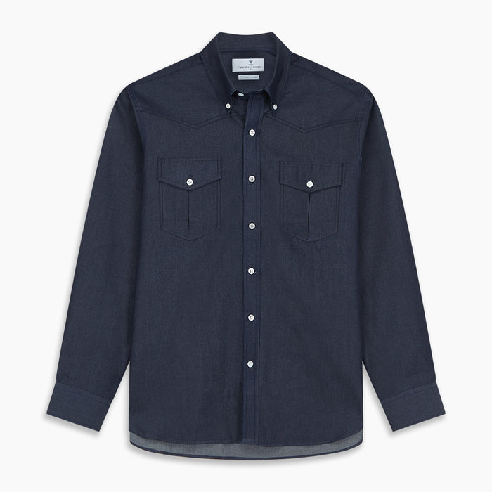 Navy Weekend Fit Larkin Shirt With Dorset Collar And 3-Button Cuffs Image 5