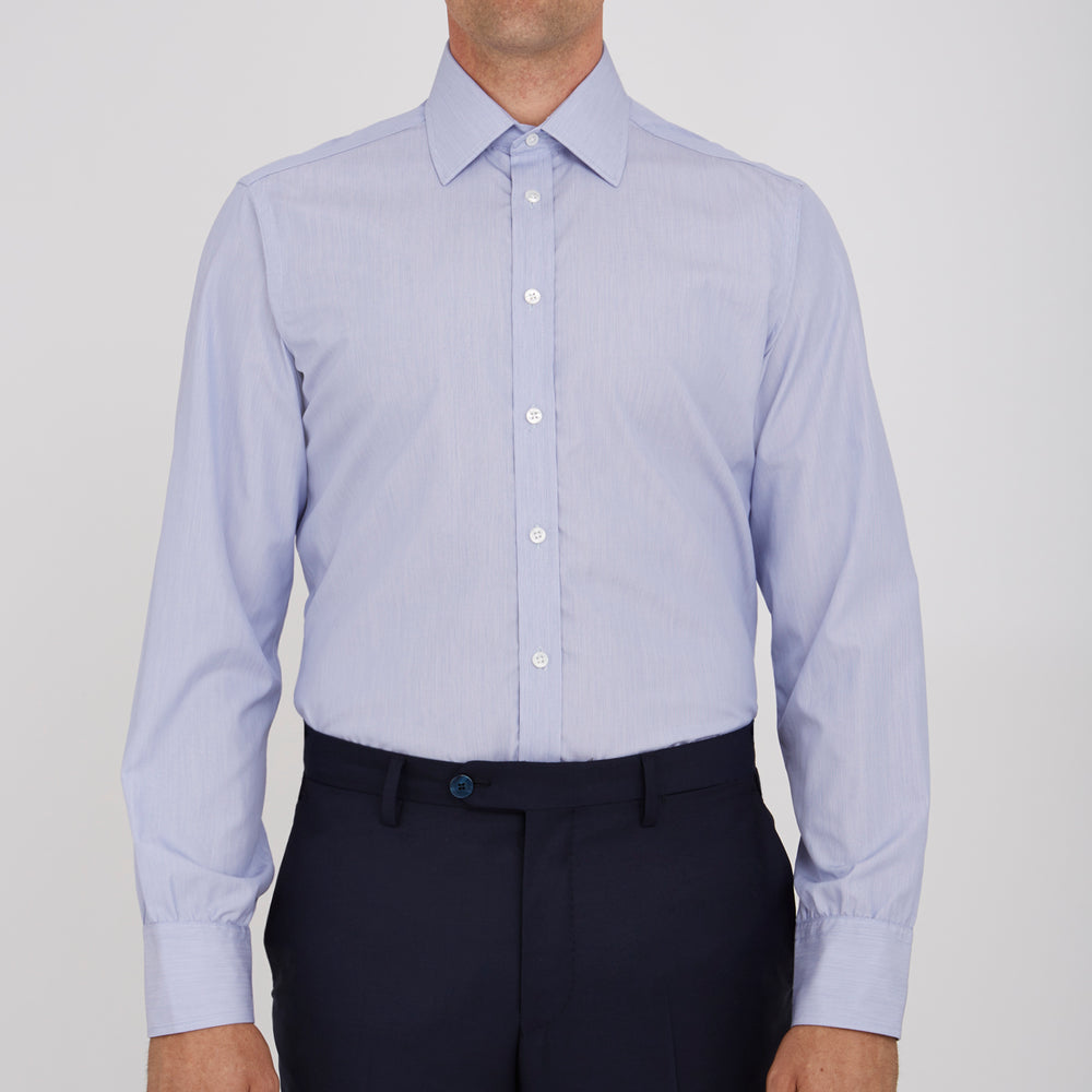 Blue Hairline Stripe Shirt with T&A Collar and 3-Button Cuffs