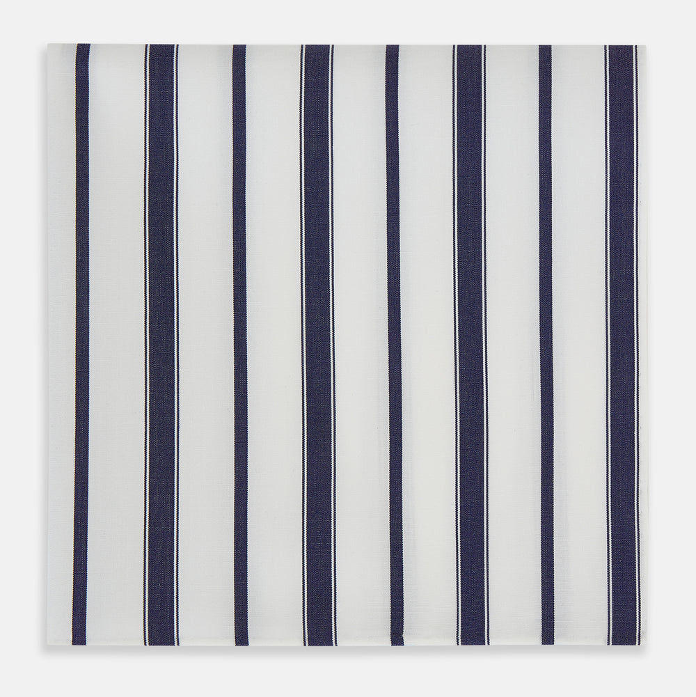 Navy Double Stripe Hand-Rolled Handkerchief