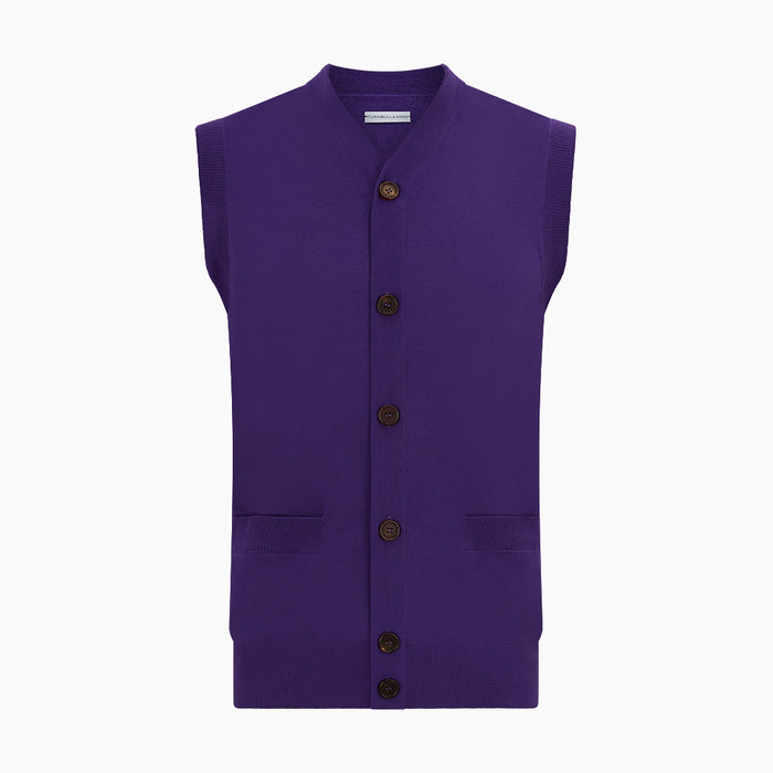 Purple Fine Merino V-Neck Sleeveless Cardigan Image 3