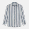 View 1 of product Blue, Green & White Stripe Weekend Fit Shirt with Derby Collar & 1-Button Cuffs