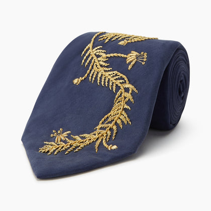 Navy Gold Embroidered Botanical Tie Image 6