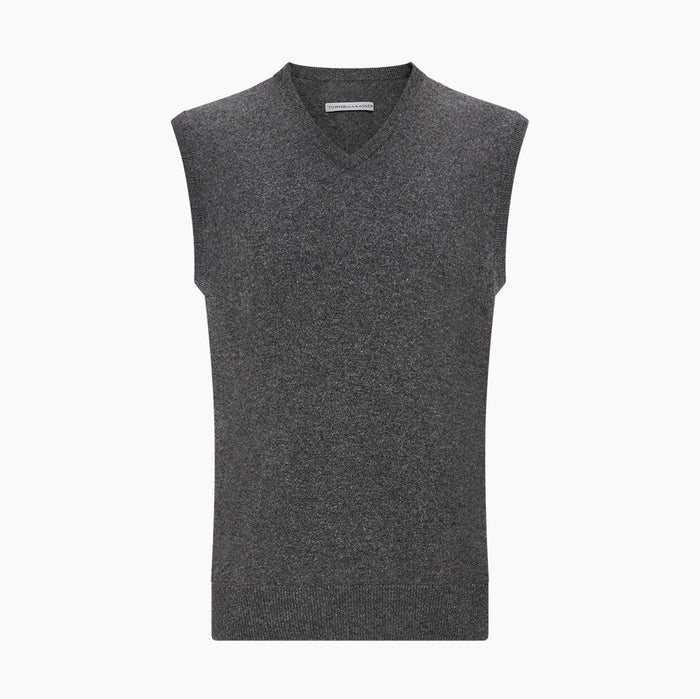 Charcoal Grey Melange V-neck Cashmere Vest Image 3