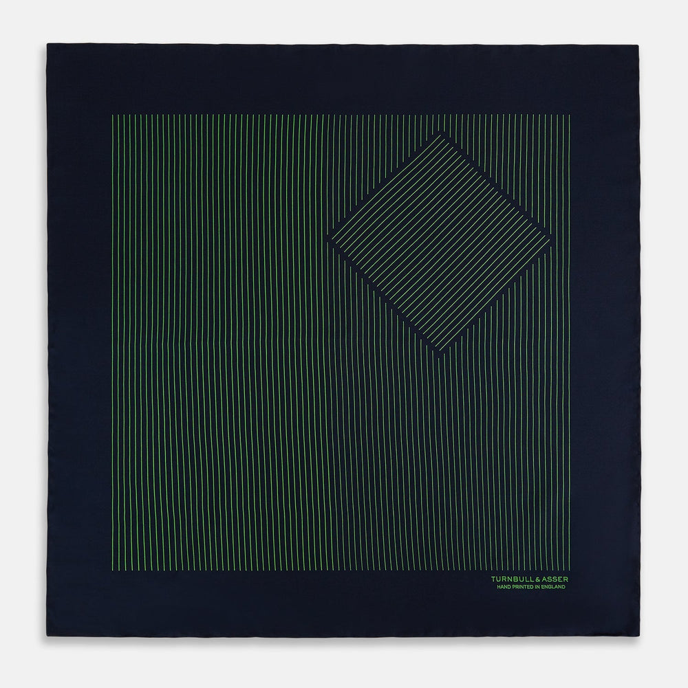 Navy and Fern Green Stripe Silk Pocket Square