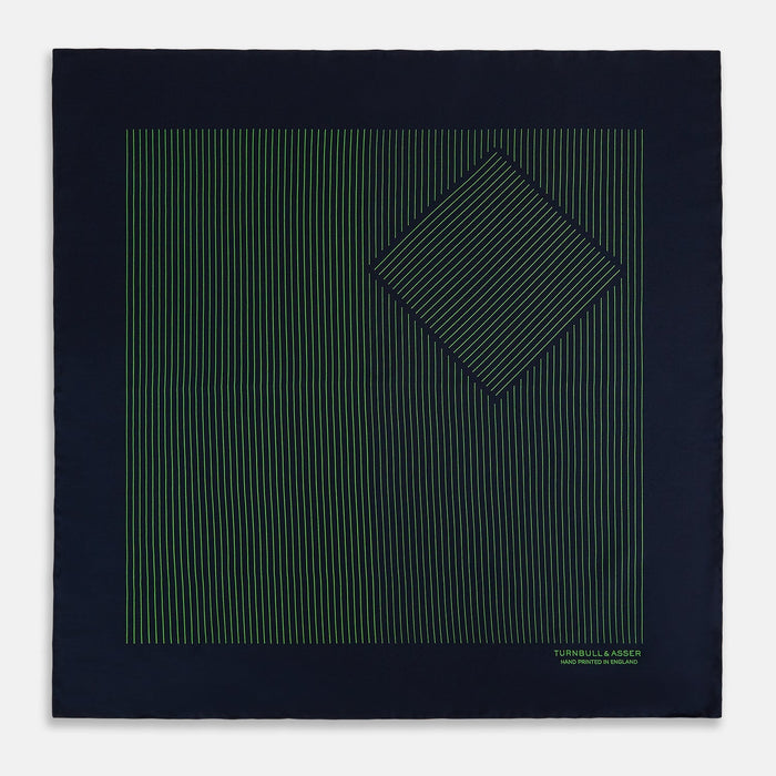 Navy and Fern Green Stripe Silk Pocket Square Image 2