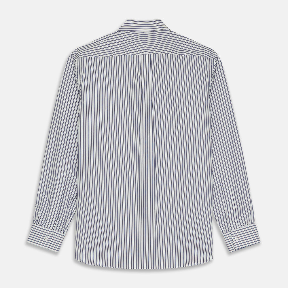 Navy Stripe Weekend Fit Shirt with Derby Collar and 1-Button Cuffs